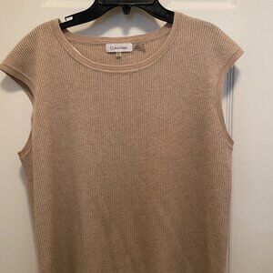 Calvin Klein Women's Size XL Ribbed Sleeveless Sweater Vest Tan Tones